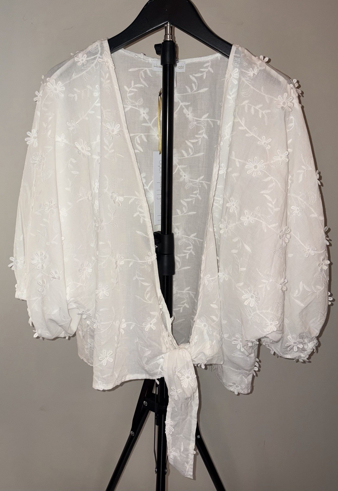 House of Harlow 1960 White Floral Lace Embroidered Blouse Round Neck One Size