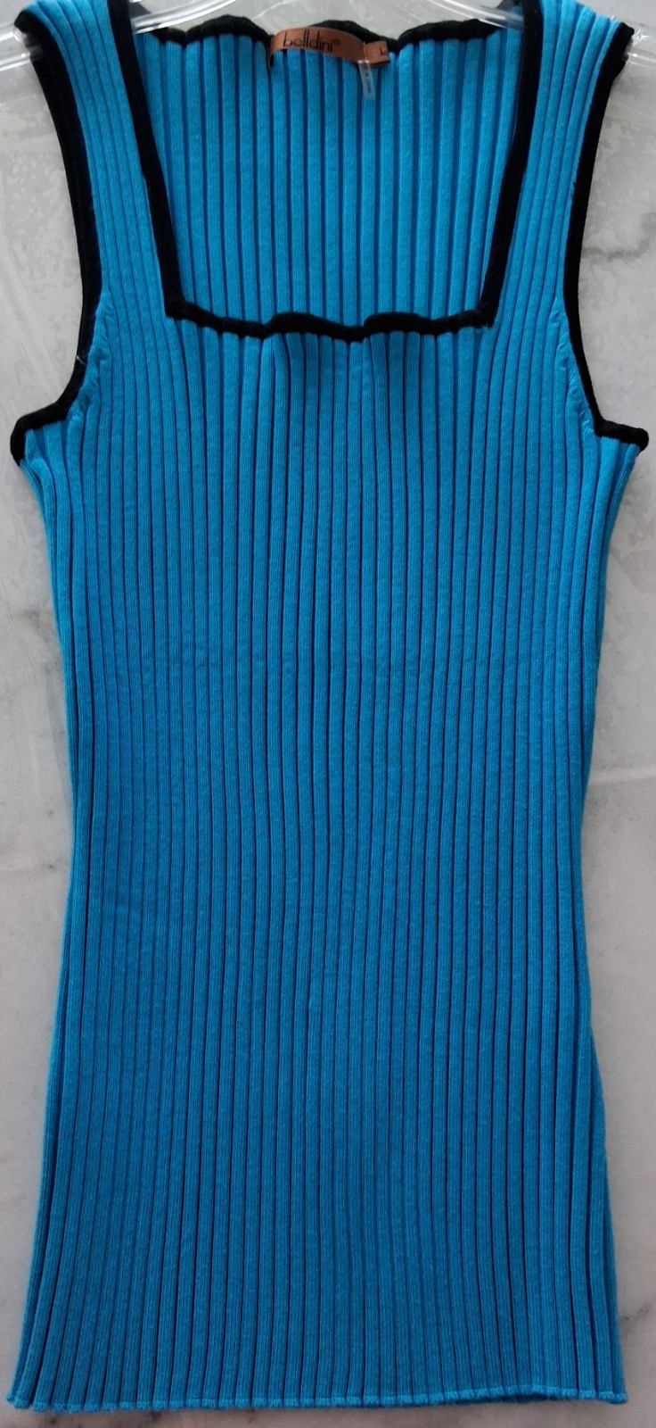 NWOT Belldini Ribbed Sleeveless Top Square Neckline Turquoise w/Black Trim Sz M