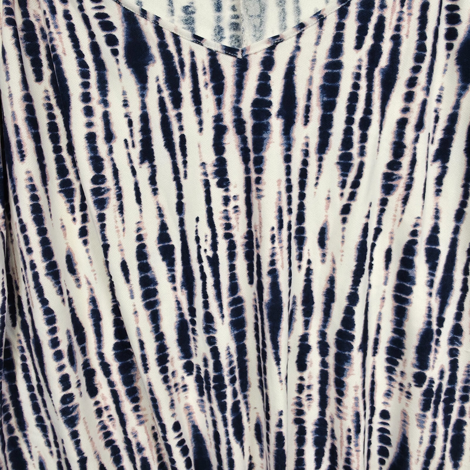 Luxology Top Womens L Blue White Cold Shoulder Ruffle Tie Hem Tie Dye Stretch