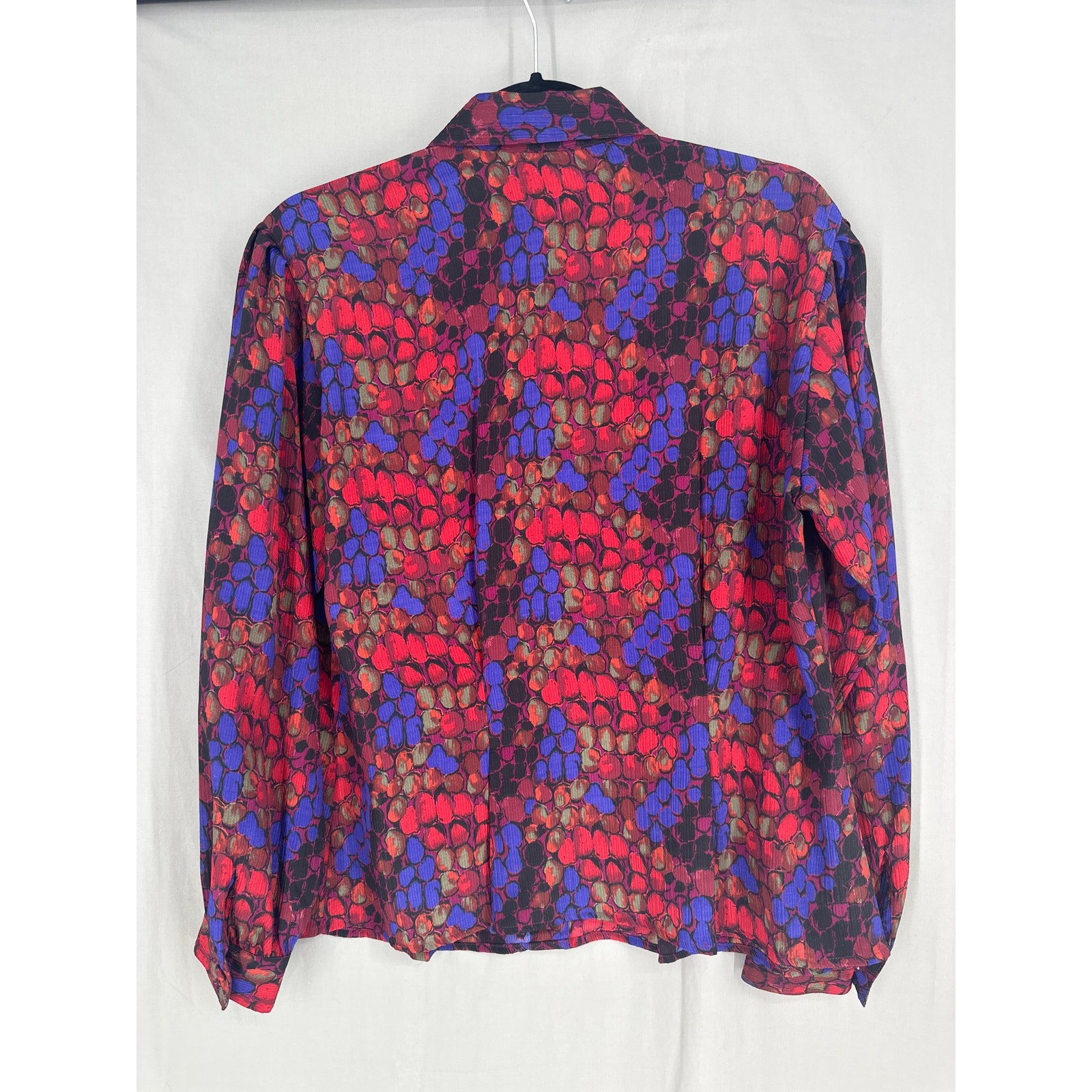 70s Vintage Top Womens Medium Red Button Retro Colorful Long Sleeve Boho
