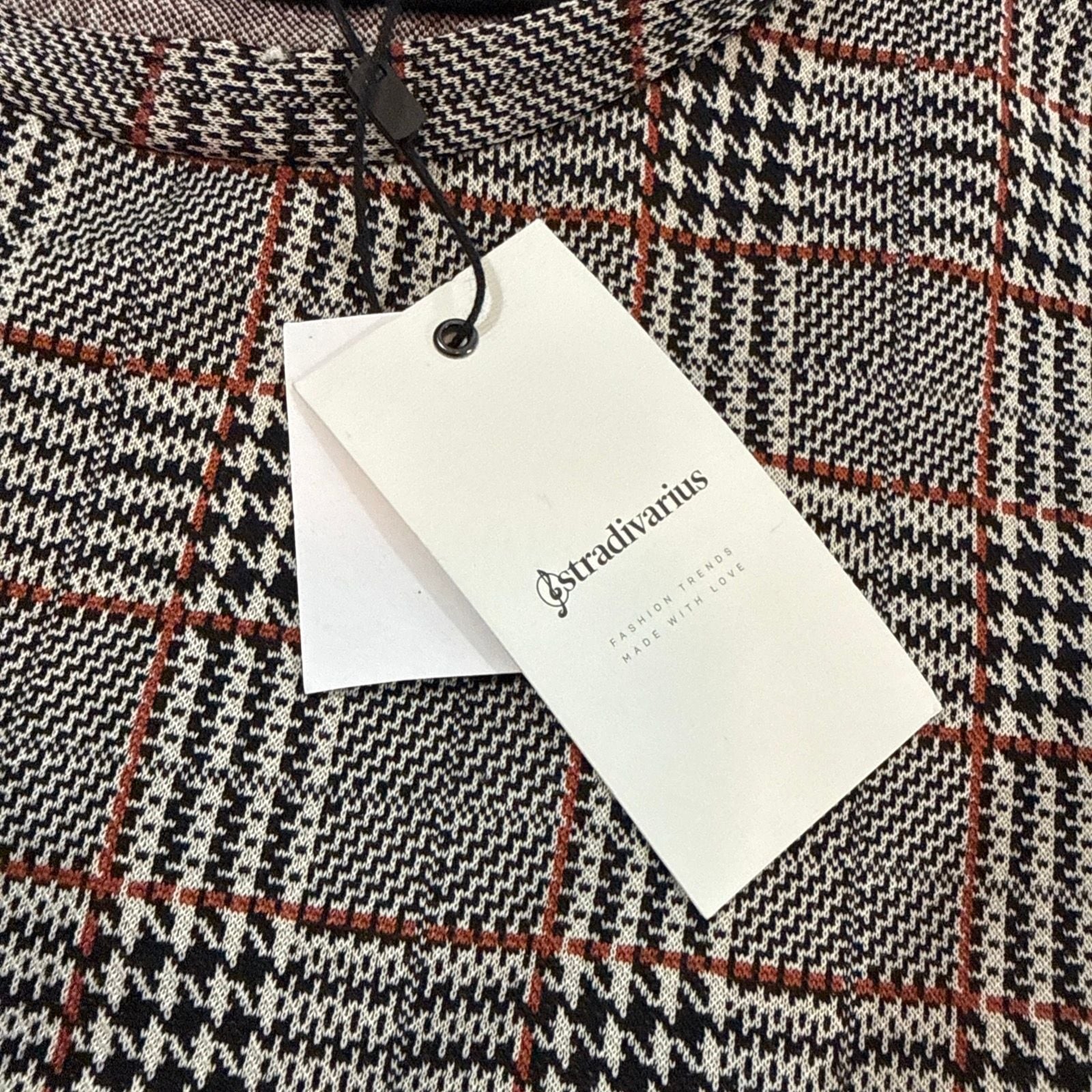 Stradivarius Womens Large Plaid Cropped Blouse Balloon Sleeve Check Top NWT