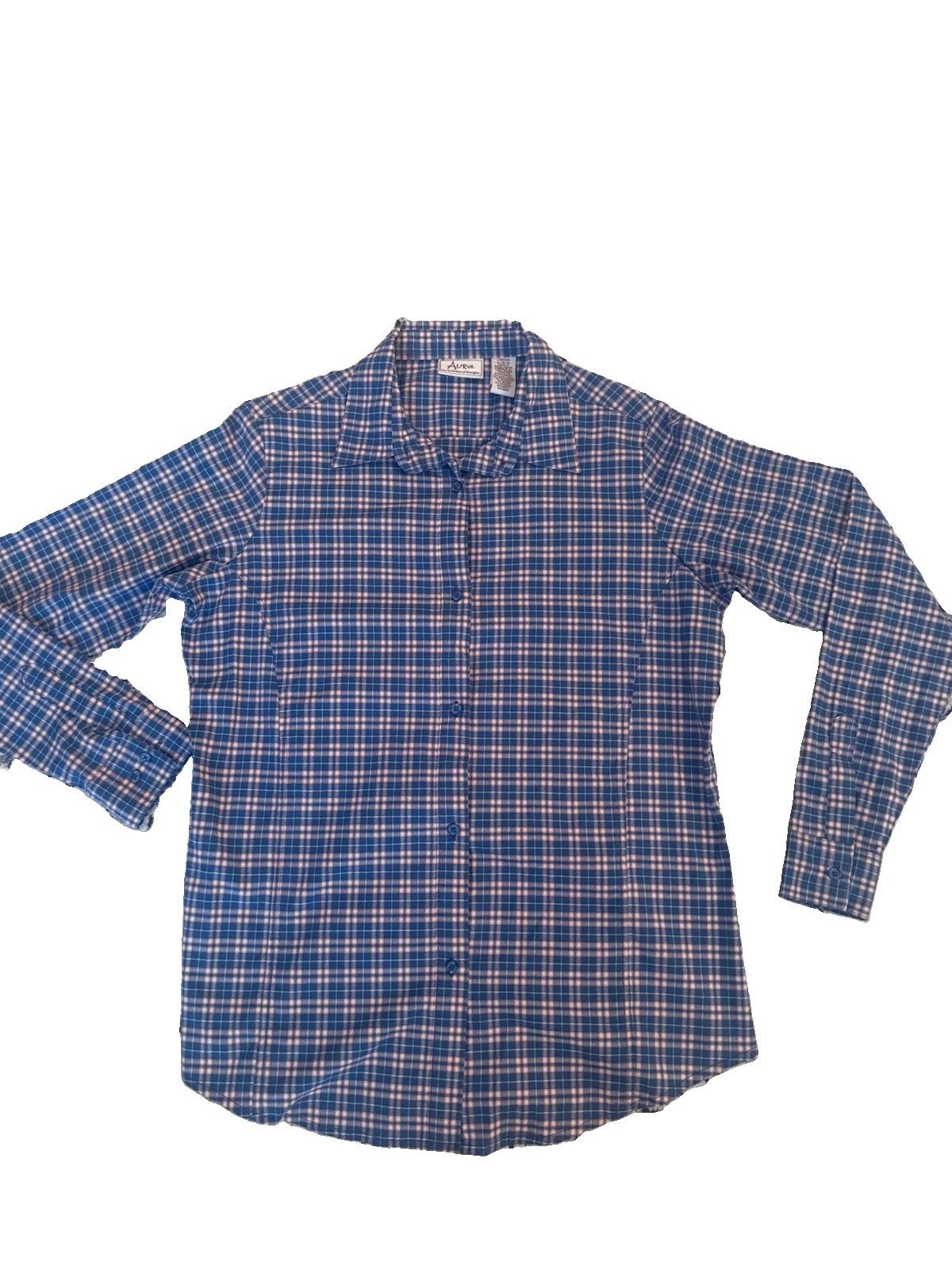 Aura by Wrangler Pink Blue Plaid Western Style Button Down Shirt L Fitted