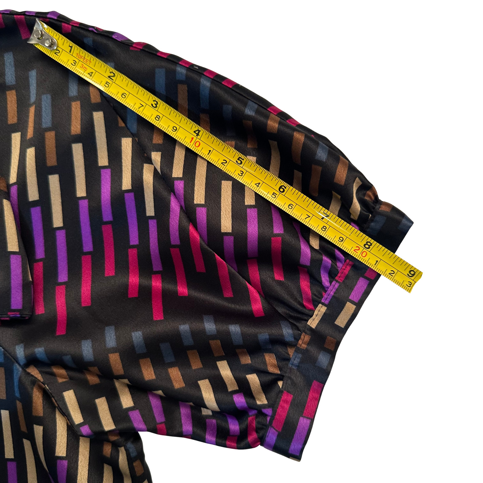 Worthington M Multicolor Geometric Vertical Print Blouse with Self-Tie Bow
