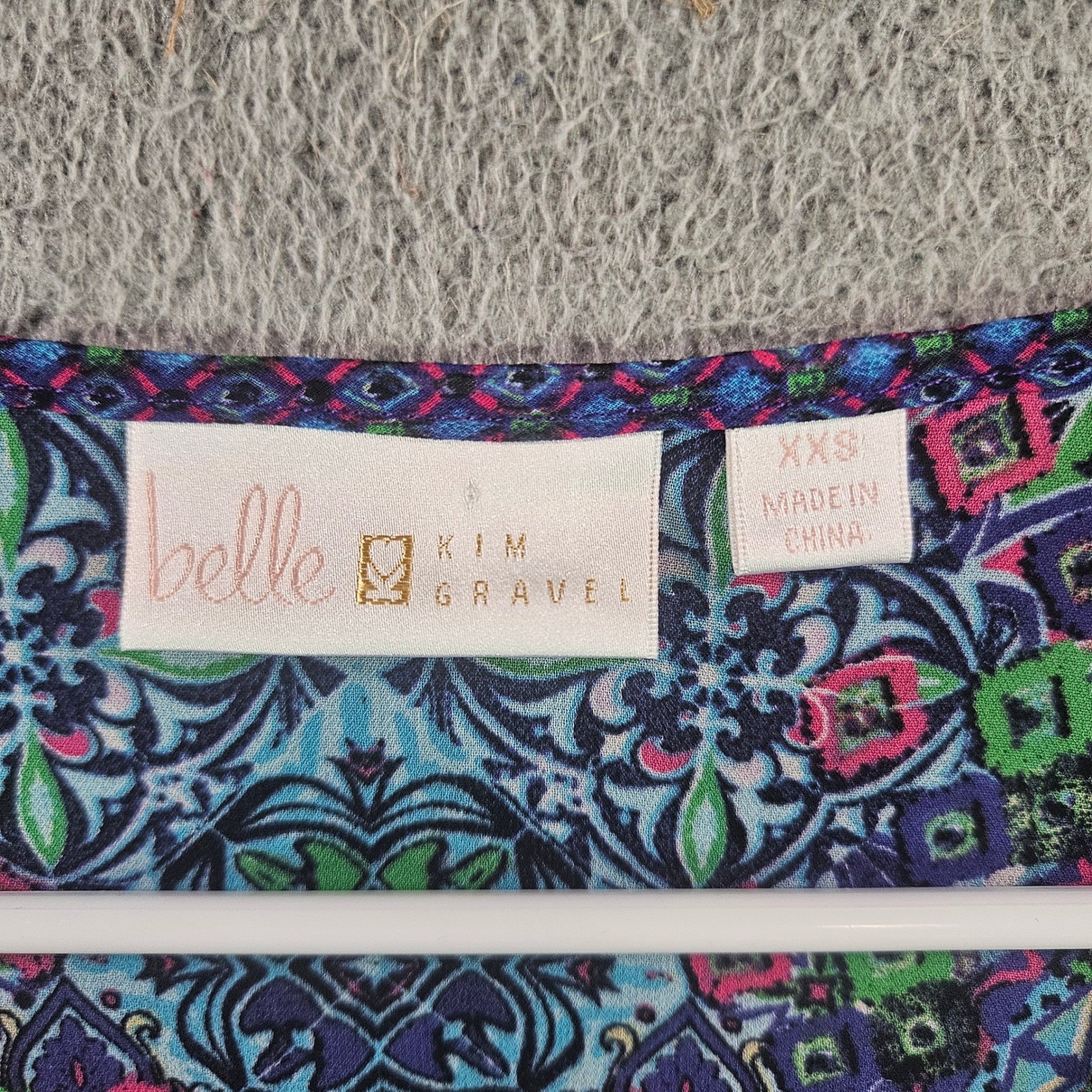 Belle by Kim Gravel Womens XXS Blue Mosaic Print Kimono Sleeve V-Neck Blouse