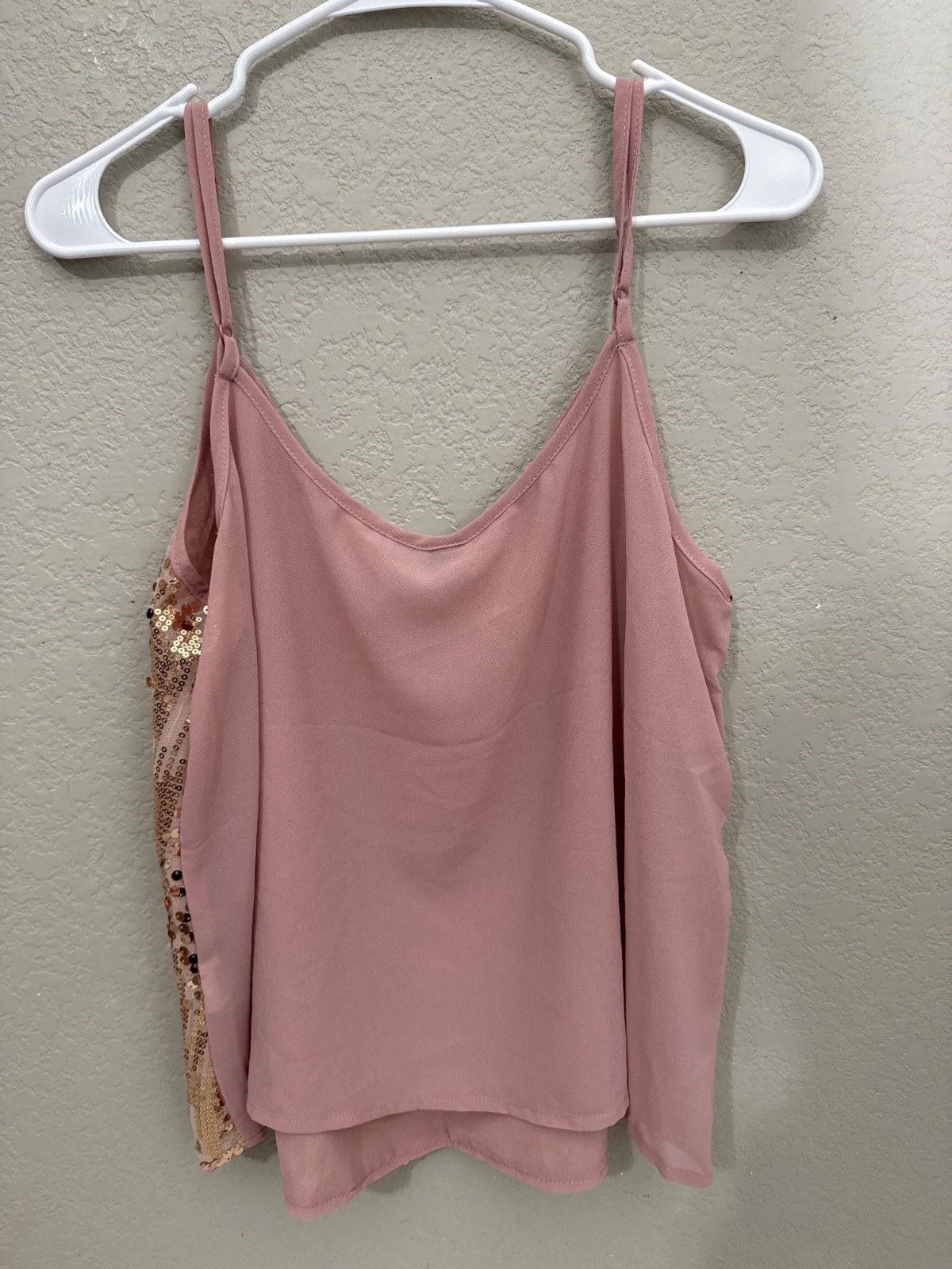 Sheinbae Pink Sequin Tank Top Adjustable Straps Lightweight Womens XL