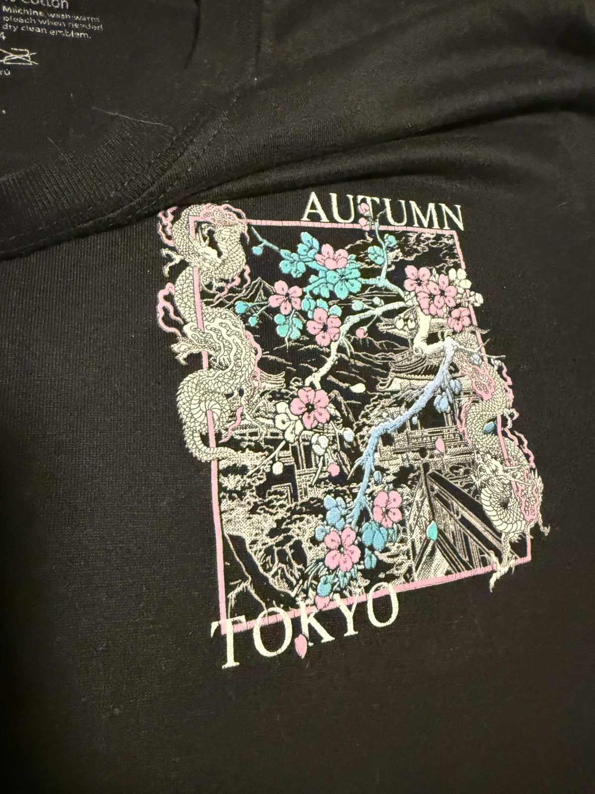 Fresh Laundry Women’s Cherry Blossom Tokyo Japan Dragon Graphic T-Shirt Size S