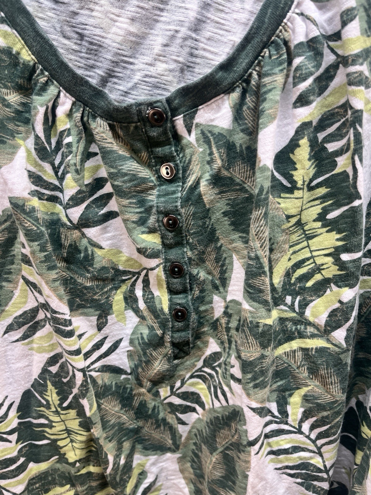 Woman Within henley shirt women plus size 3X green palm leaves tropical tropical