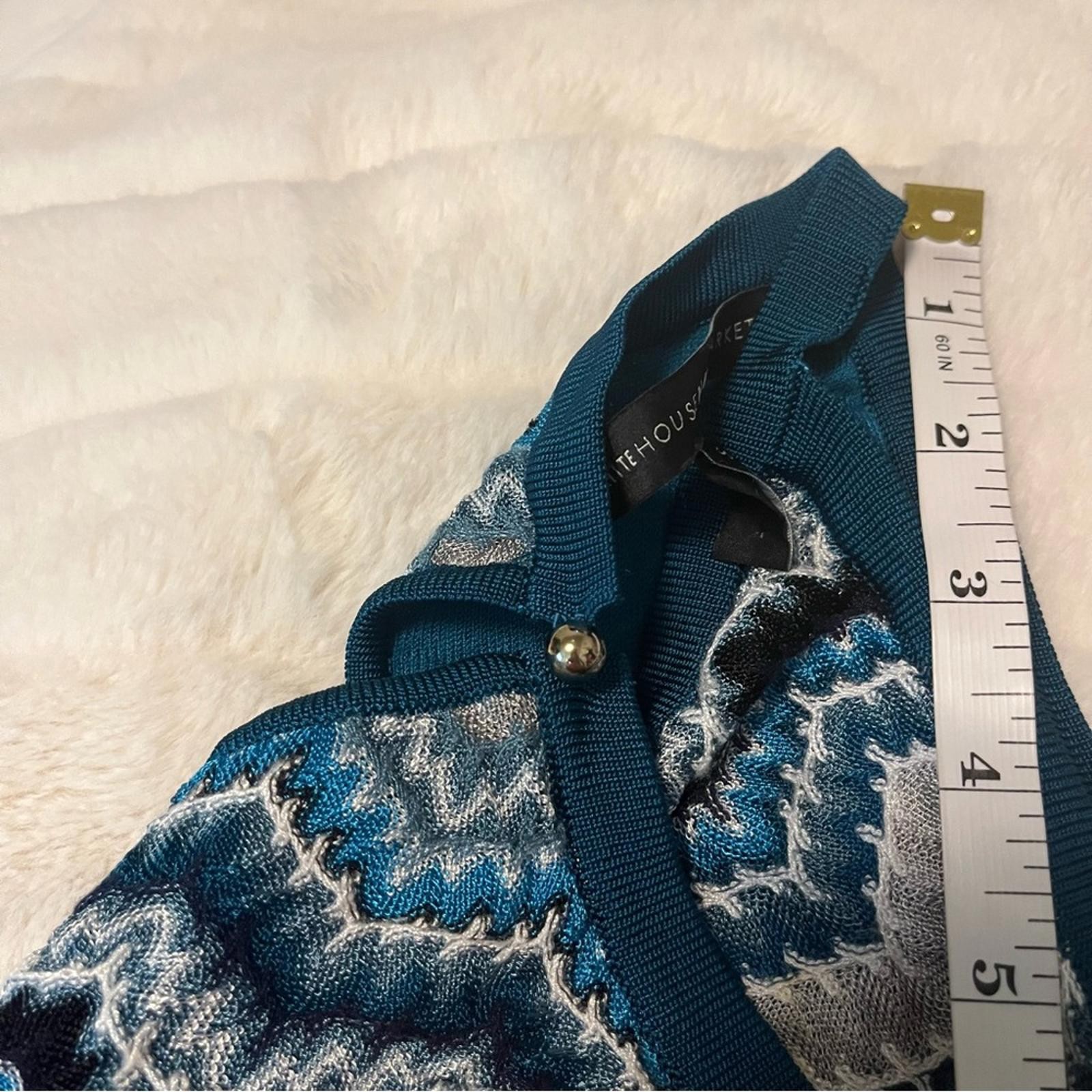 White House Black Market S Extra Slim Dark Teal Blue Grey Geometric Tunic Tank