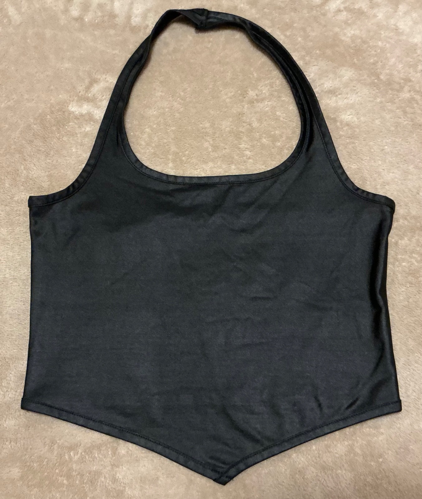 Unbranded Women’s Crop Top Sz.S Sparkly Black Stretch Full Length: 12 Inches.