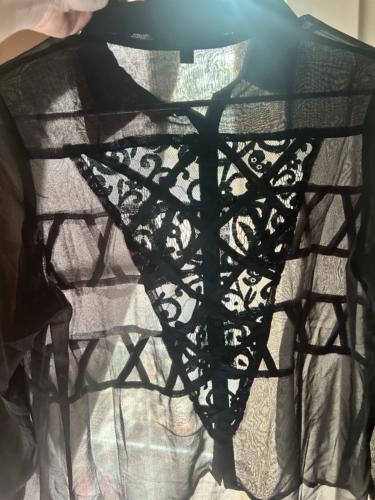 Penelope Black Sheer Lace Ribbon Blouse Y2K Goth Women’s M