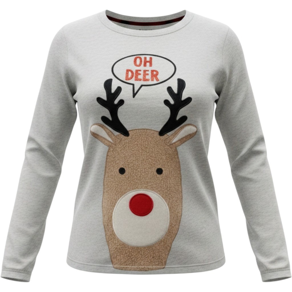 Holiday Time Reindeer Oh Deer Graphic Long Sleeve Tee Grey XL 16-18 HT40400SA