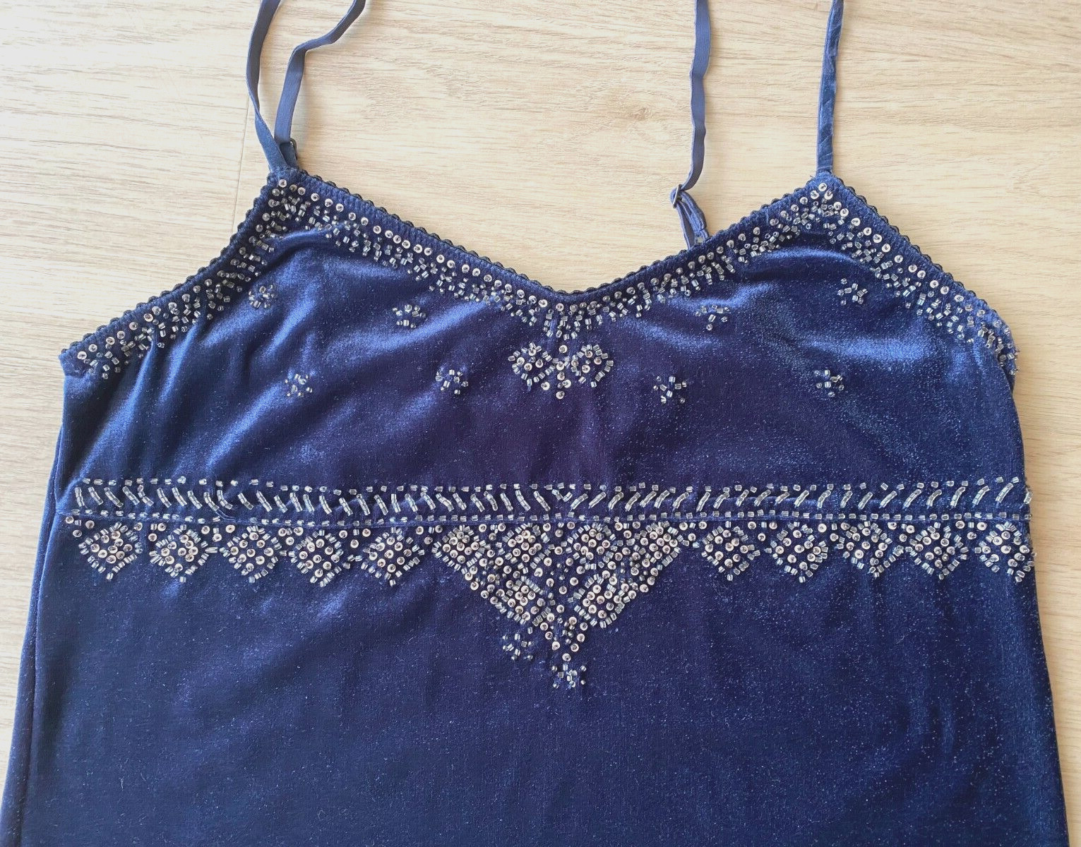 Ralph Lauren Denim & Supply Tank Top Women’s Sequin Strap Velvet Tank Blue SZ M