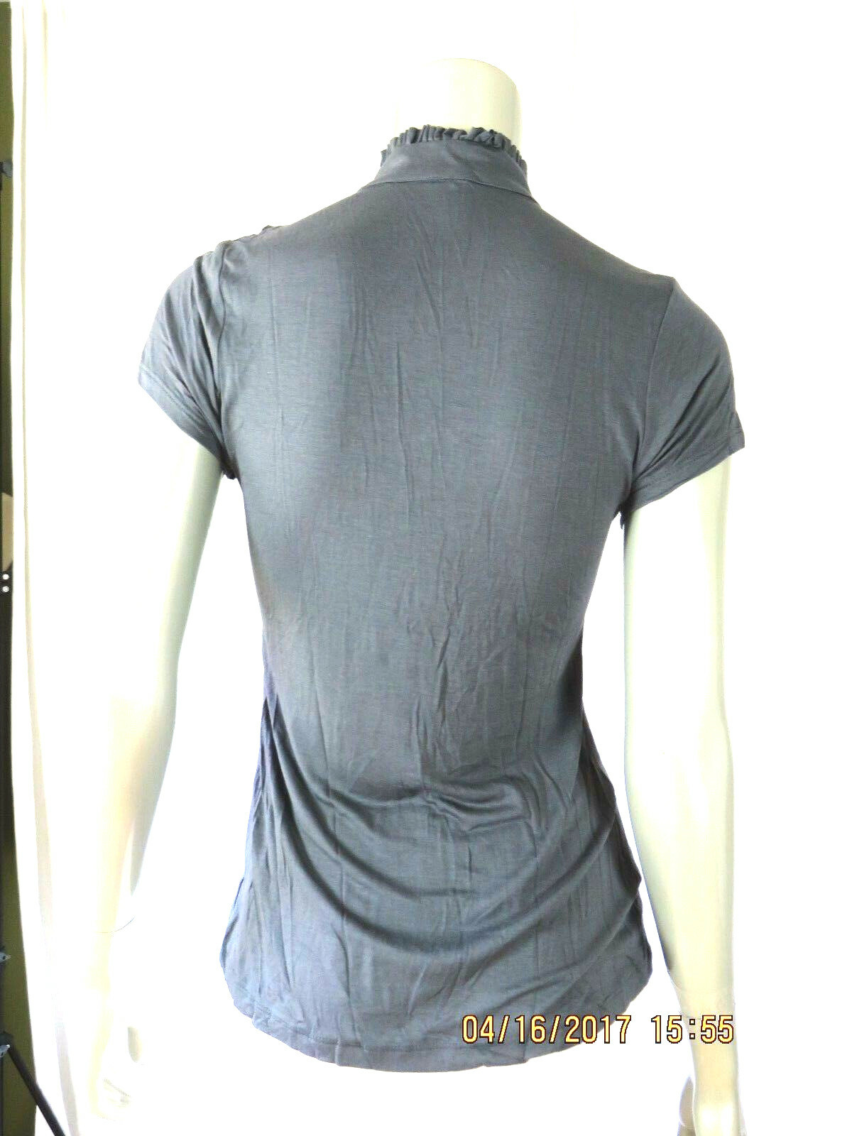 TWENTY ONE SZ S Viscose/Spandex Charcoal Gray Ruffle Shirt High Neck Blouse Top