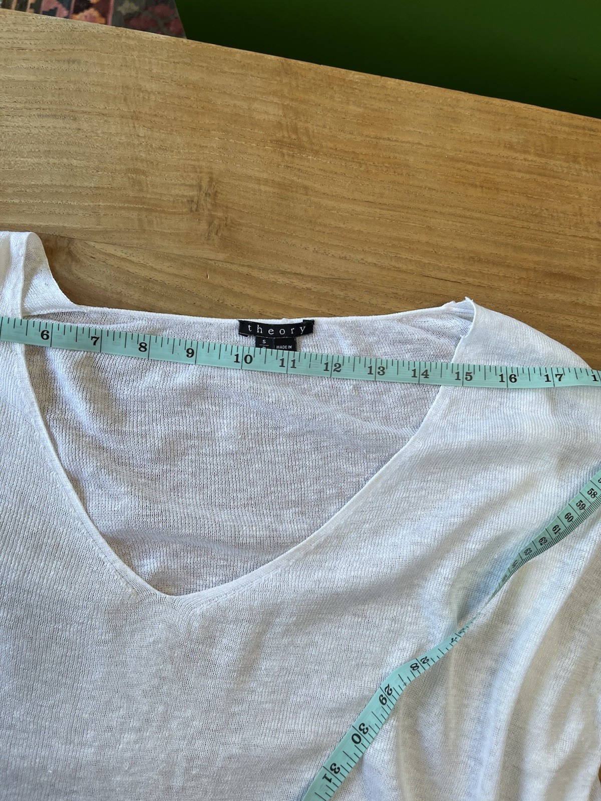 Theory White V-Neck Long Sleeve Lightweight Linen Blend Knit Top Relaxed S