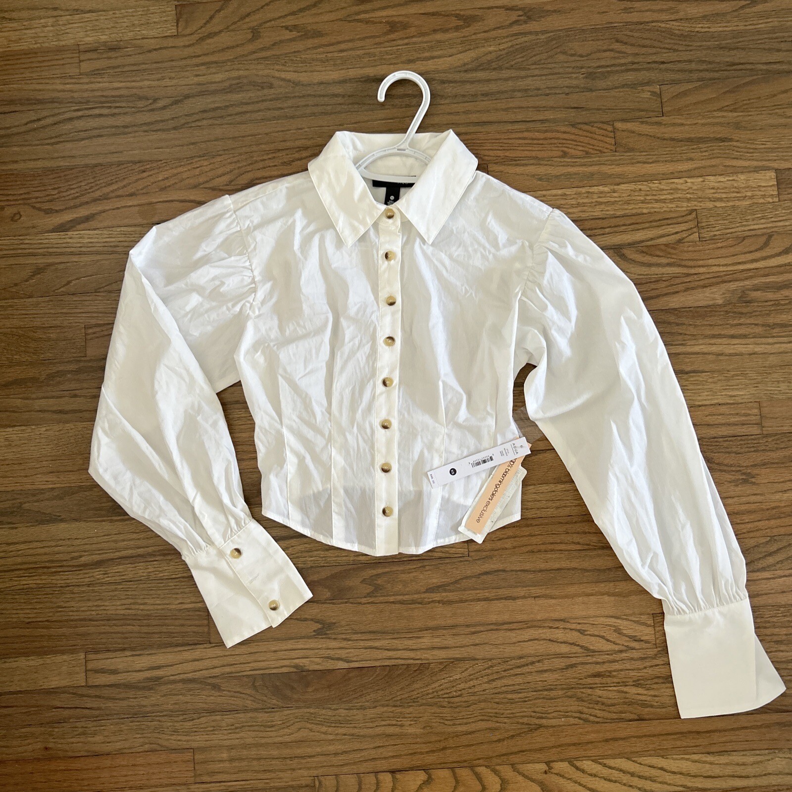 AQUA Smocked Cropped Button Down Shirt XS NWT
