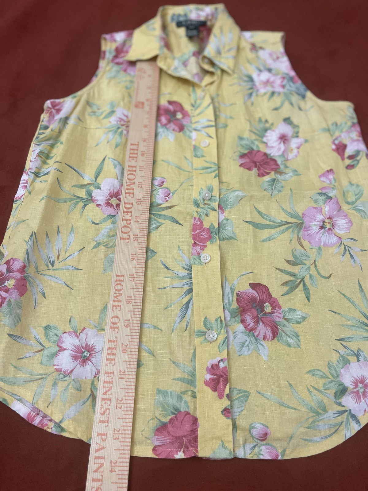 Lauren Ralph Lauren Button Up Shirt Womens P/S Yellow Floral Linen Sleeveless