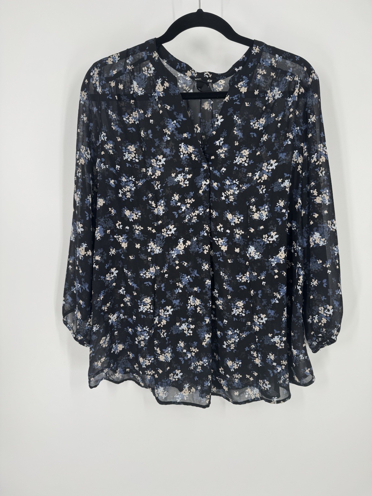 H&M Mama Maternity Top Black Floral Sheer Women’s Size Medium