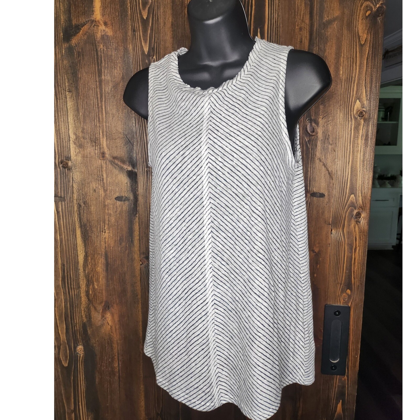Sundance Sleeveless Linen Tank Tunic Black/white Stripe Raw Edges XS