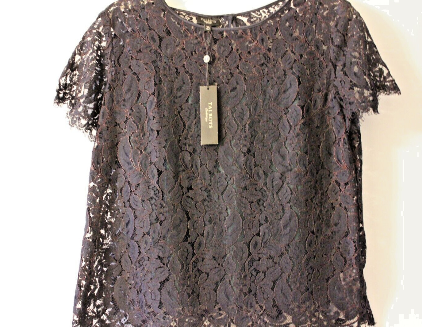 NWT women Talbots black lace top dark green shell scalloped bottom 10P MSRP$95