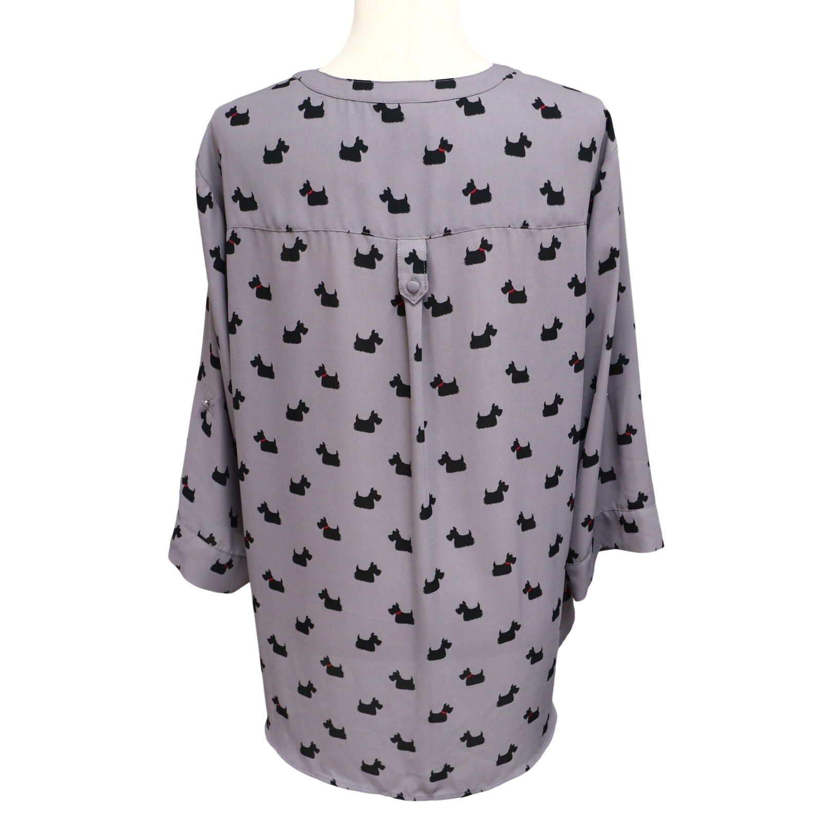 Torrid Scottie Dog Georgette Harper Blouse 2 Gray Roll Tab Sleeve Pocket Terrier