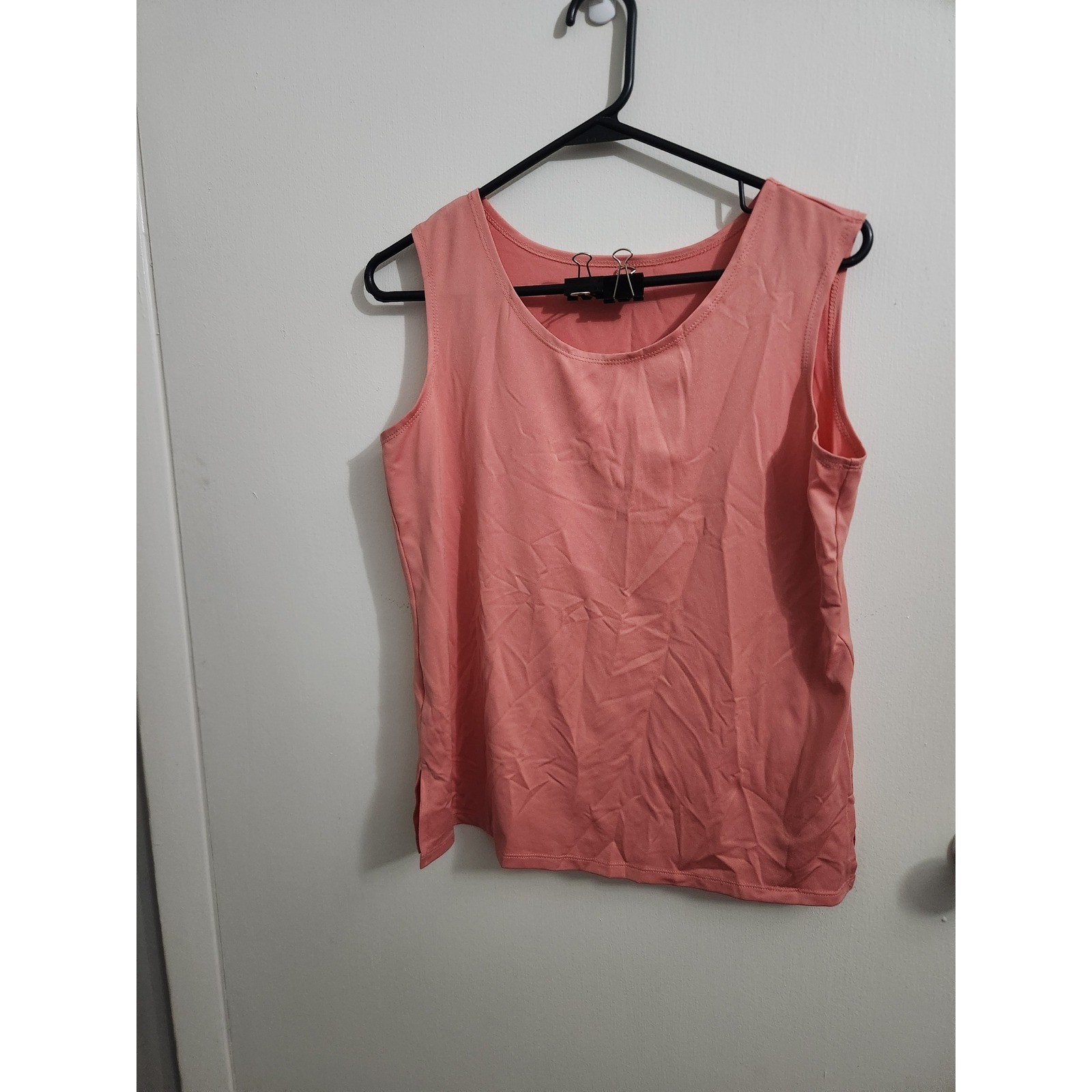 Unbranded Pink Scoop Neck Tank Top Sleeveless Side Slit Basic Casual Top