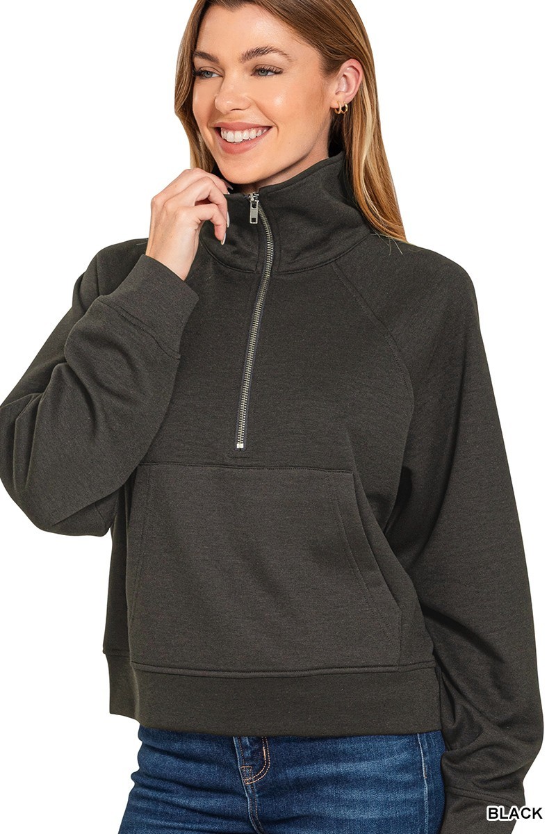 ZENANA BLACK SCUBA HALF ZIP PULLOVER WITH KANGAROO POCKET Fabric So Soft!