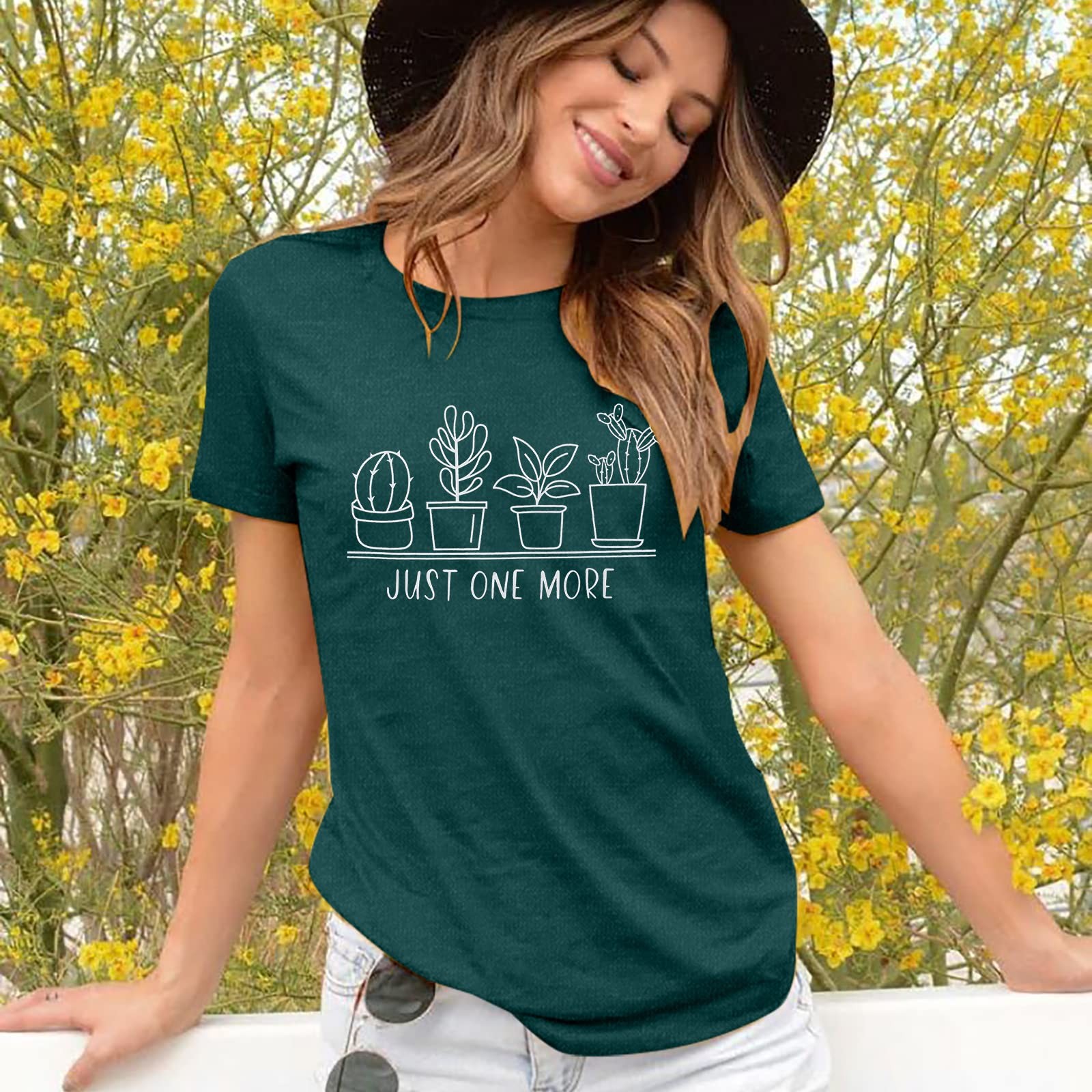 Plant Shirts Women Just One More Plant Causal Short Sleeve Shirt (Green, M)