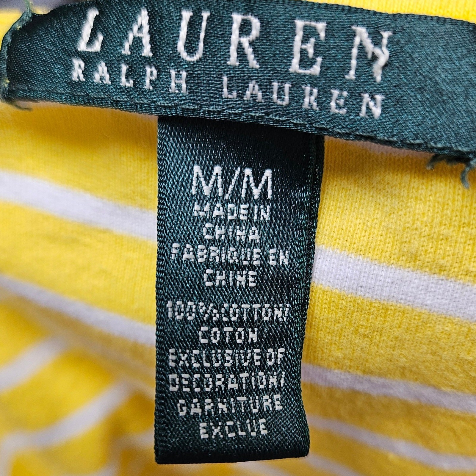 Lauren Ralph Lauren Green Label Striped Tee M Yellow White LRL Embroidered Logo