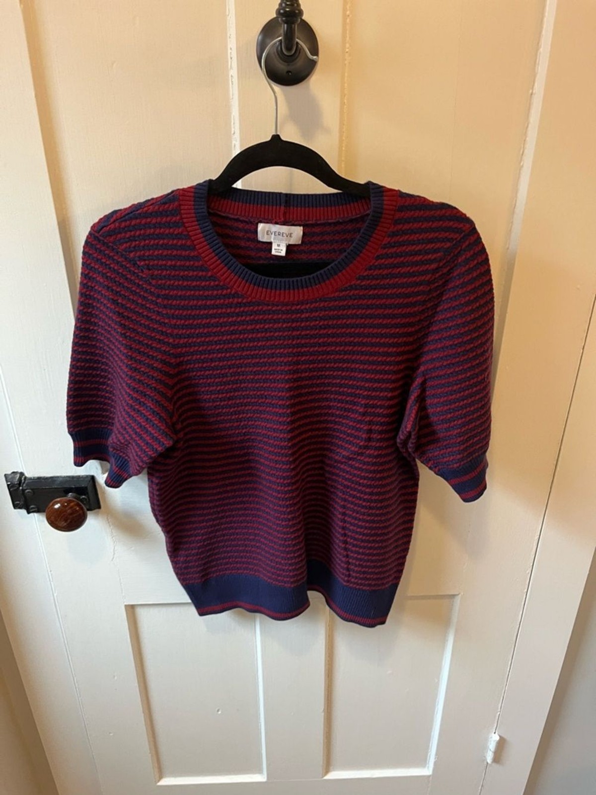 Evereve Bristol Braided Pullover Blouse Red and Navy Blue Size Medium