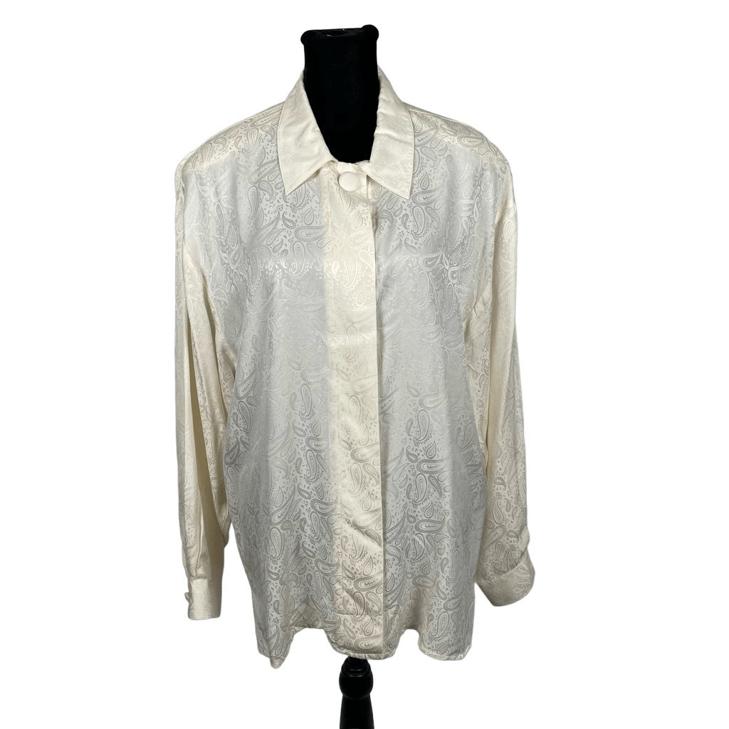 Silk Land Vintage 100% Silk Cream Paisley Blouse – Women’s 12