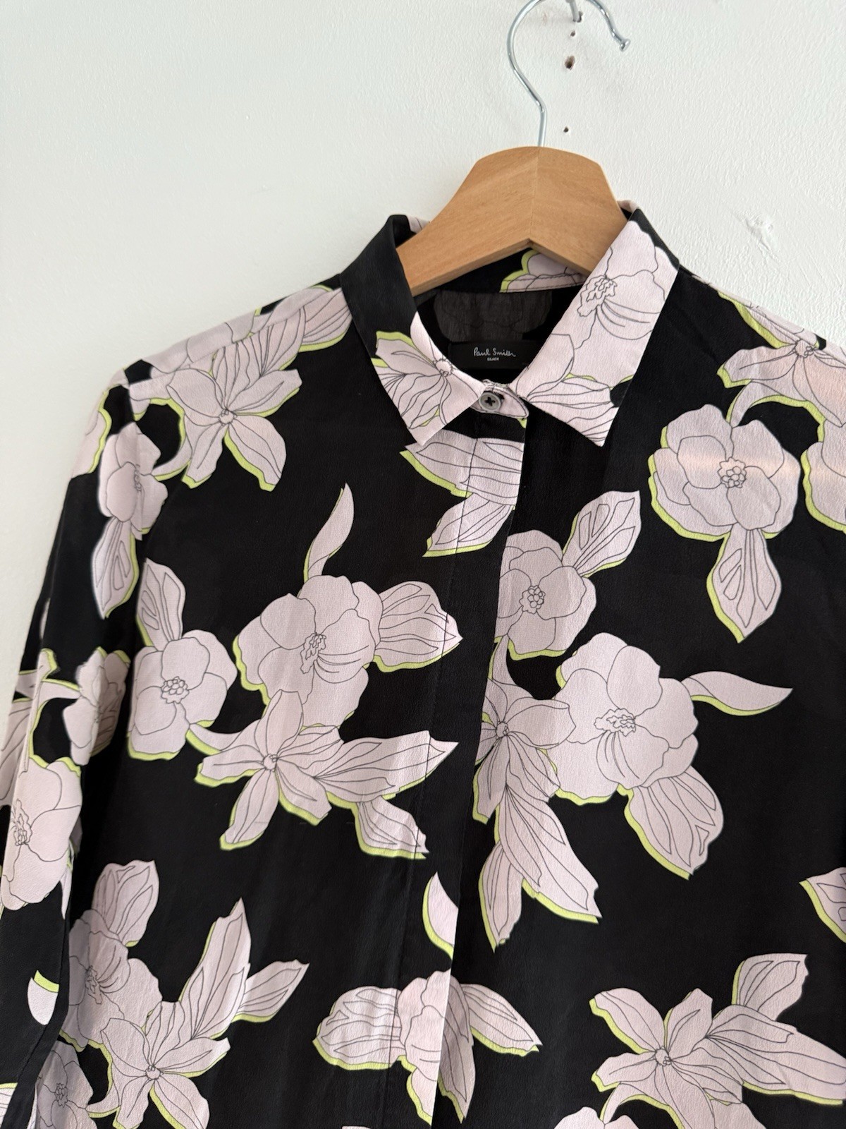 Paul Smith Silk Shirt Blouse Womens 38 Medium Black Floral Flower Button Up