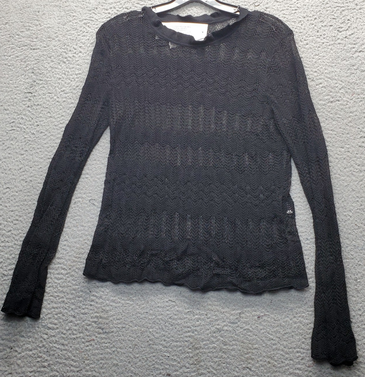 Soho Knit Top Womens Small Black Crochet Holiday Chic Long Sleeve Crew Neck