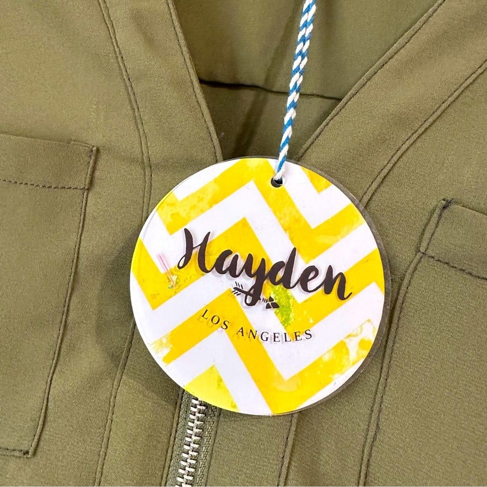 Hayden LA Women’s Olive Army Green Blouse with Quarter Zip Silver Size Large NWT
