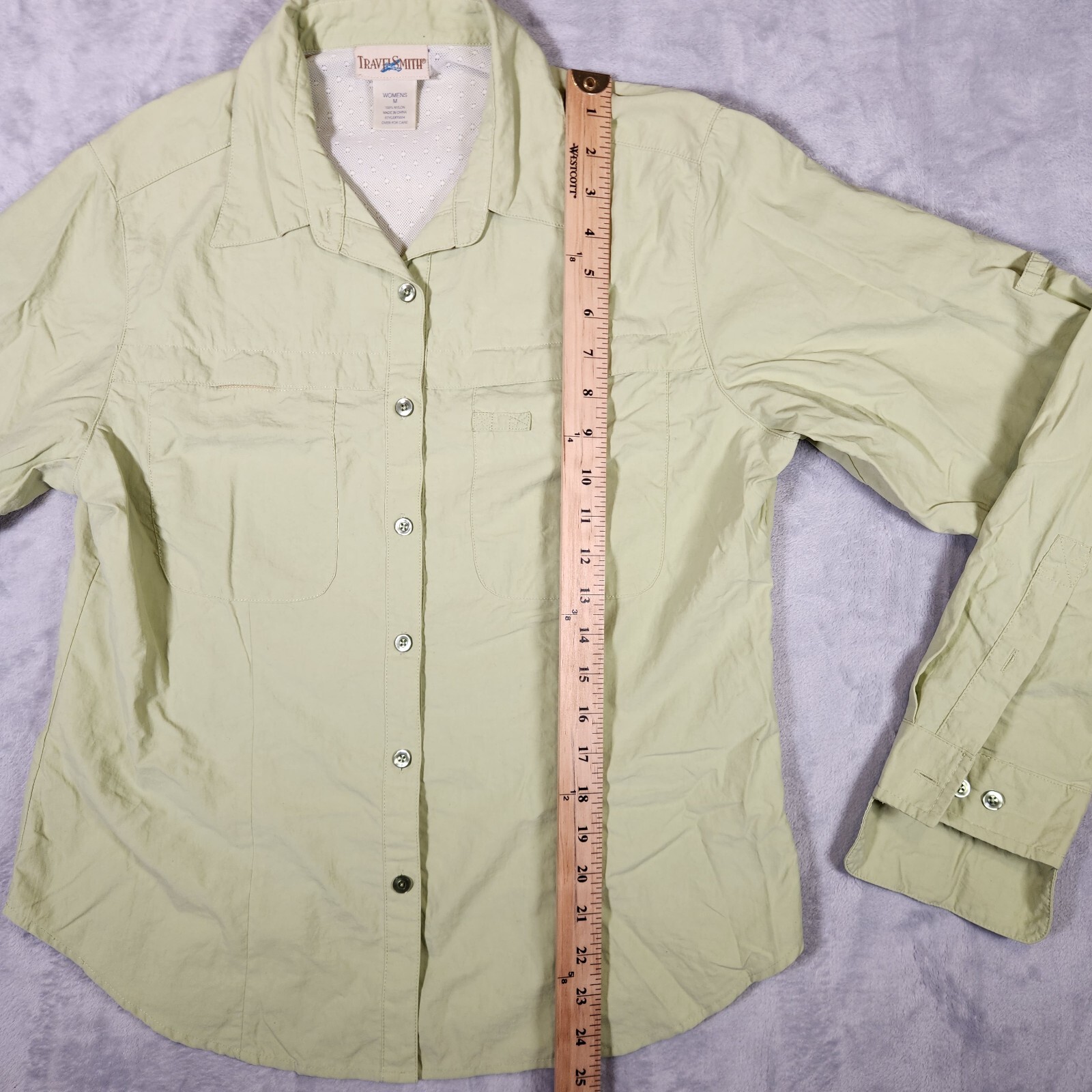 Travel Smith Shirt Womens Medium Green Vented Button Up Nylon Camping Gorpcore