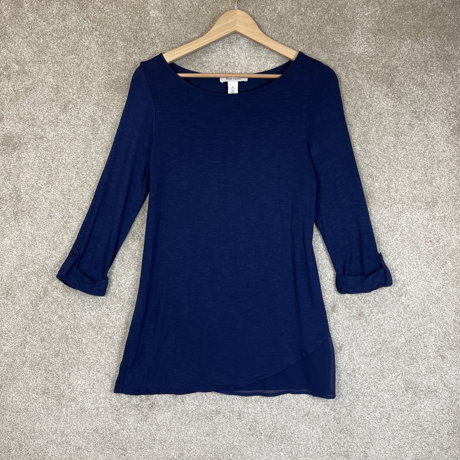 White House Black Market Shirt Womens Medium Blue 3/4 Sleeve Pullover- 4676