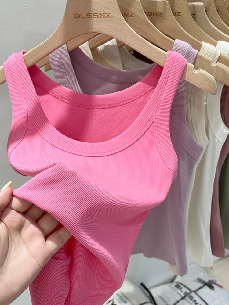 Womens Summer Sleeveless Ribbed Tank Top Stretch Basic Camisole