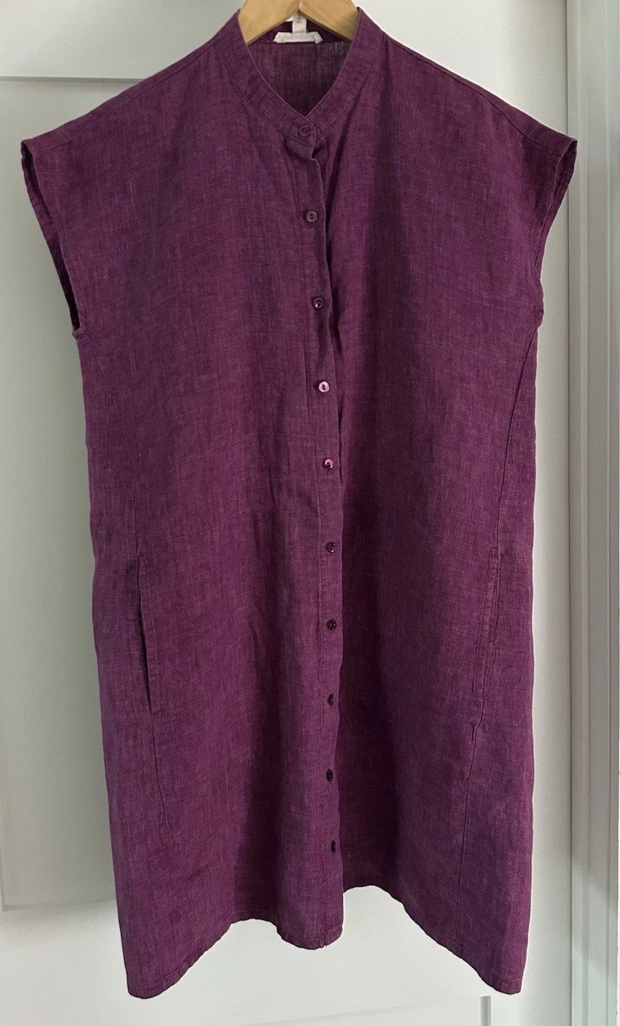 Eileen Fisher Organic Linen Delave Dress Sleeveless Short Raspberry Purple Sz S