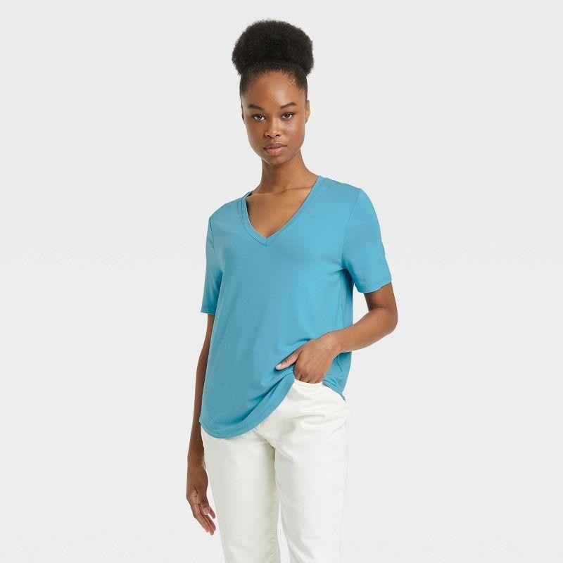 NEW NWT Blue Sz Large Casual Wear Soft Stretchy Rayon Tee Shirt A NEW DAY