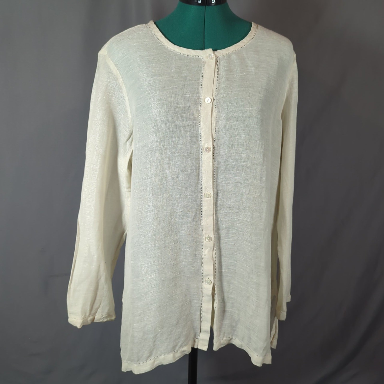 Jones New York Linen Silk Button Front Blouse