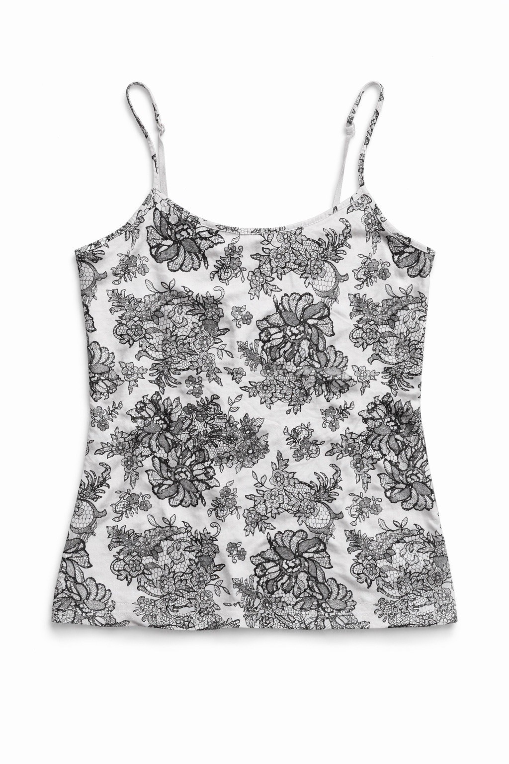 Womens Floral Cami Tank Top Built In Bra Stretch White Black Lace Print M/L