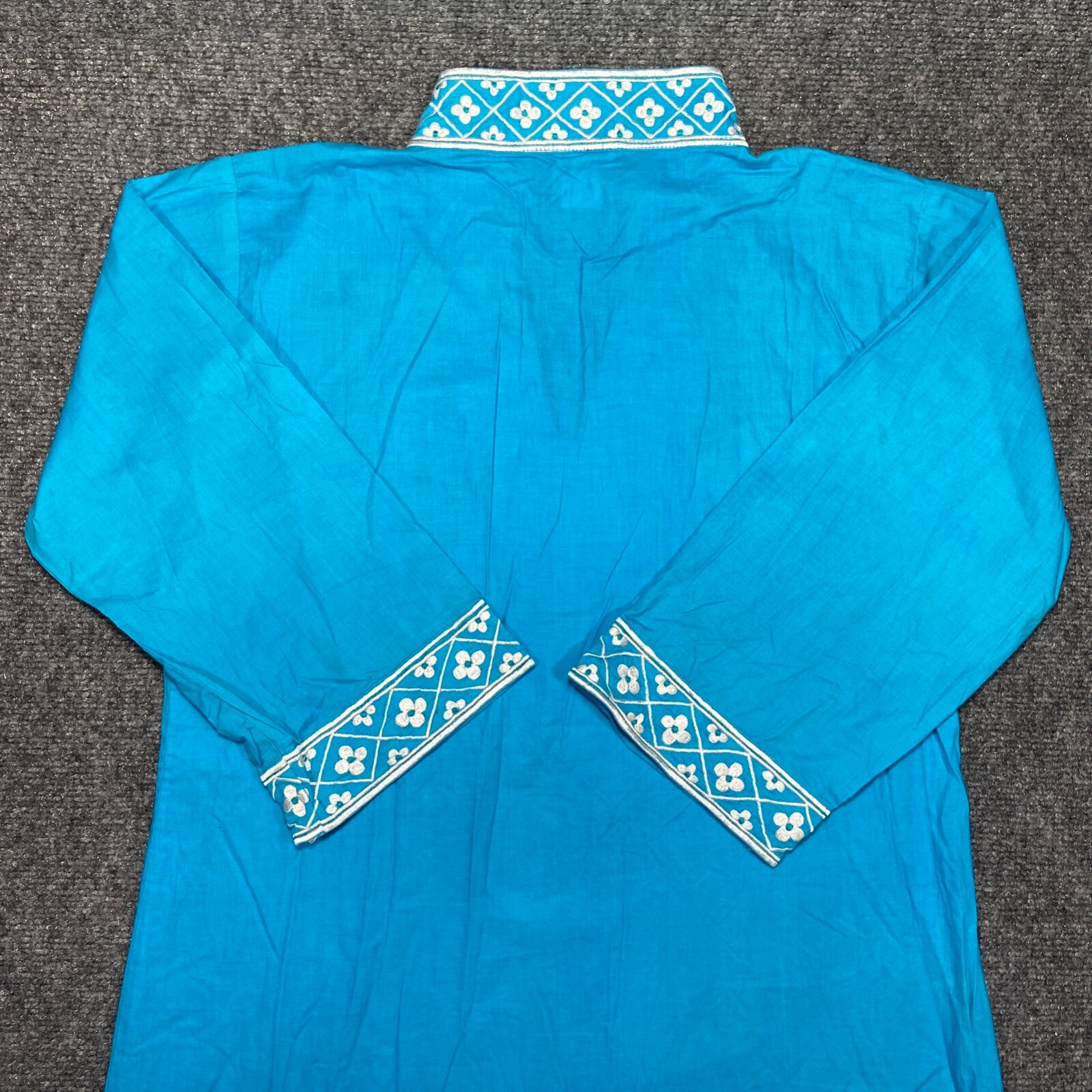 Top it Off Tunic Womens Small Blue WhiteThree Quarter Sleeve V Neck Cotton