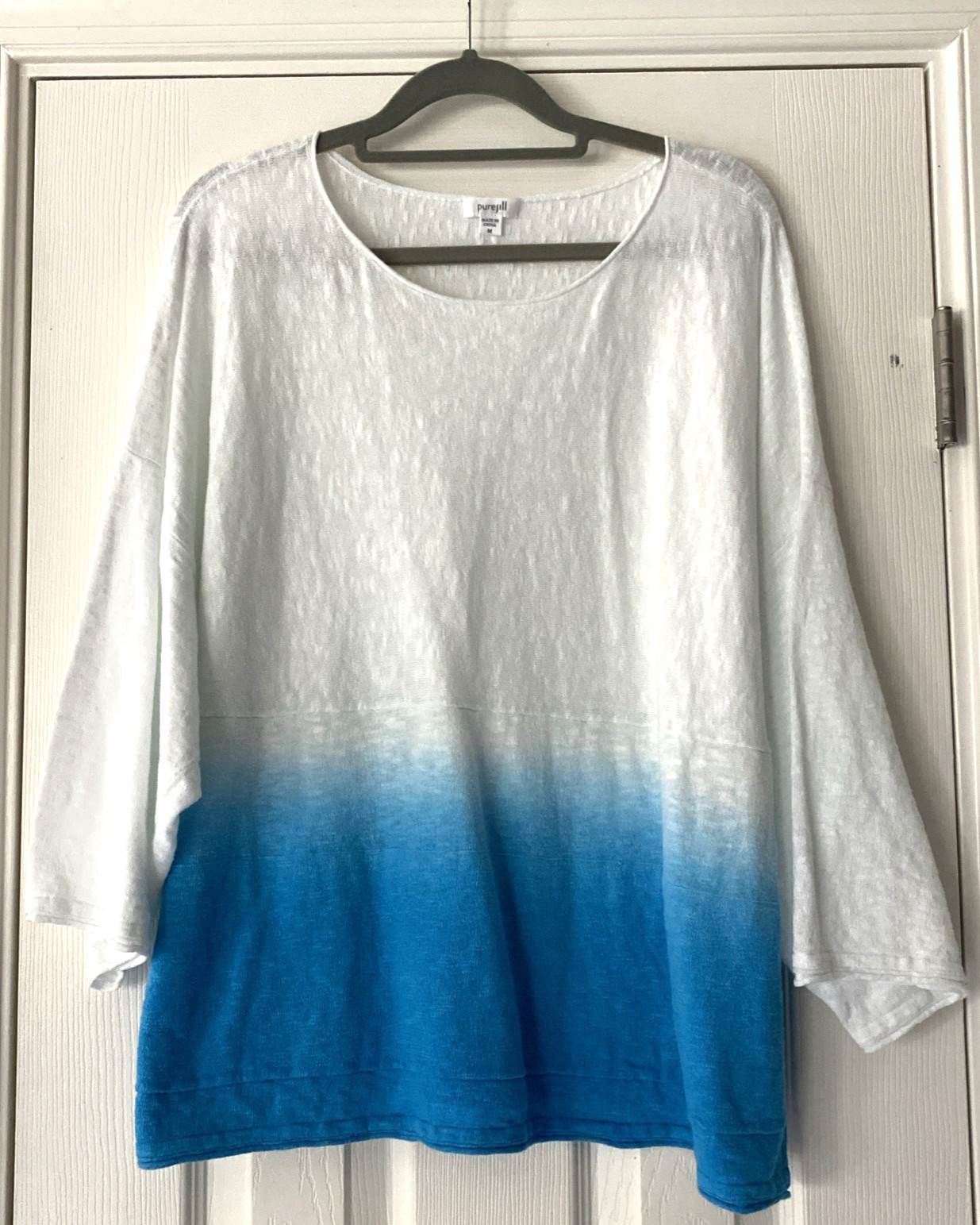 PURE JILL J JILL WHITE BLUE OMBRE LINEN BLEND BOXY BOHO TOP BEACH RELAXED MEDIUM