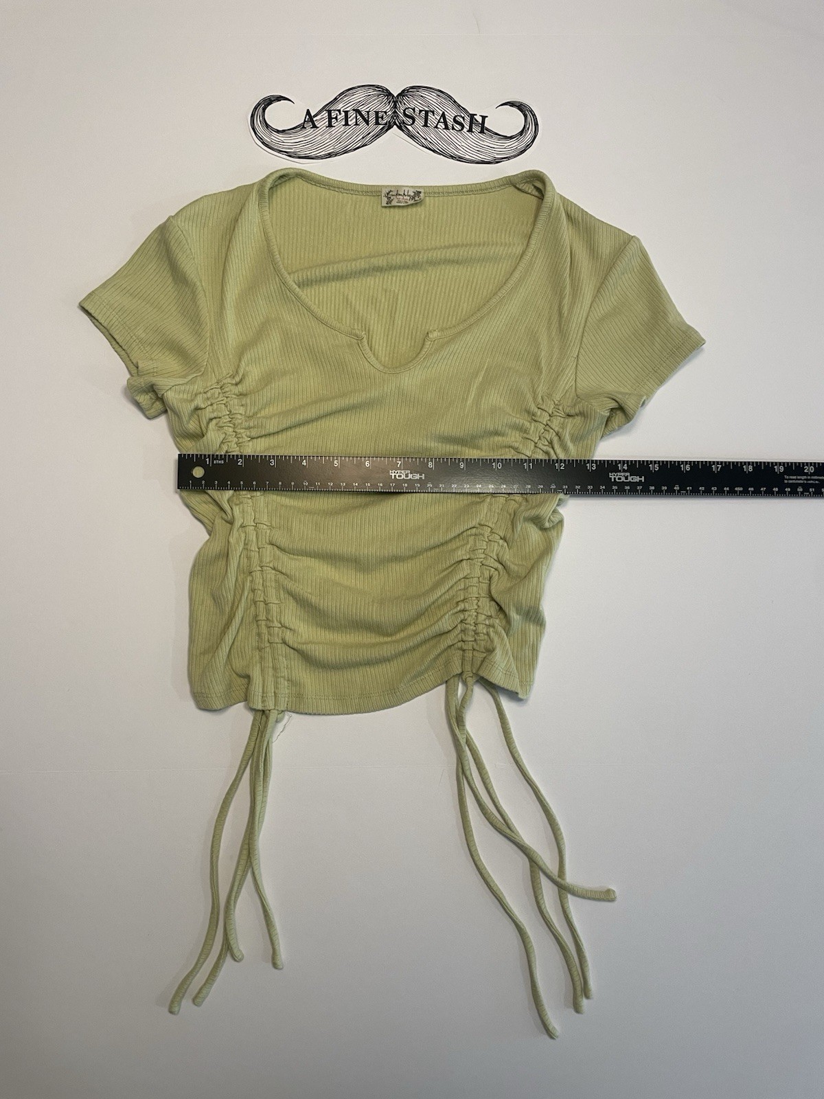 Intimately Free People Top Notch Tee Ribbed Ruched Drawstring Top Green Medium