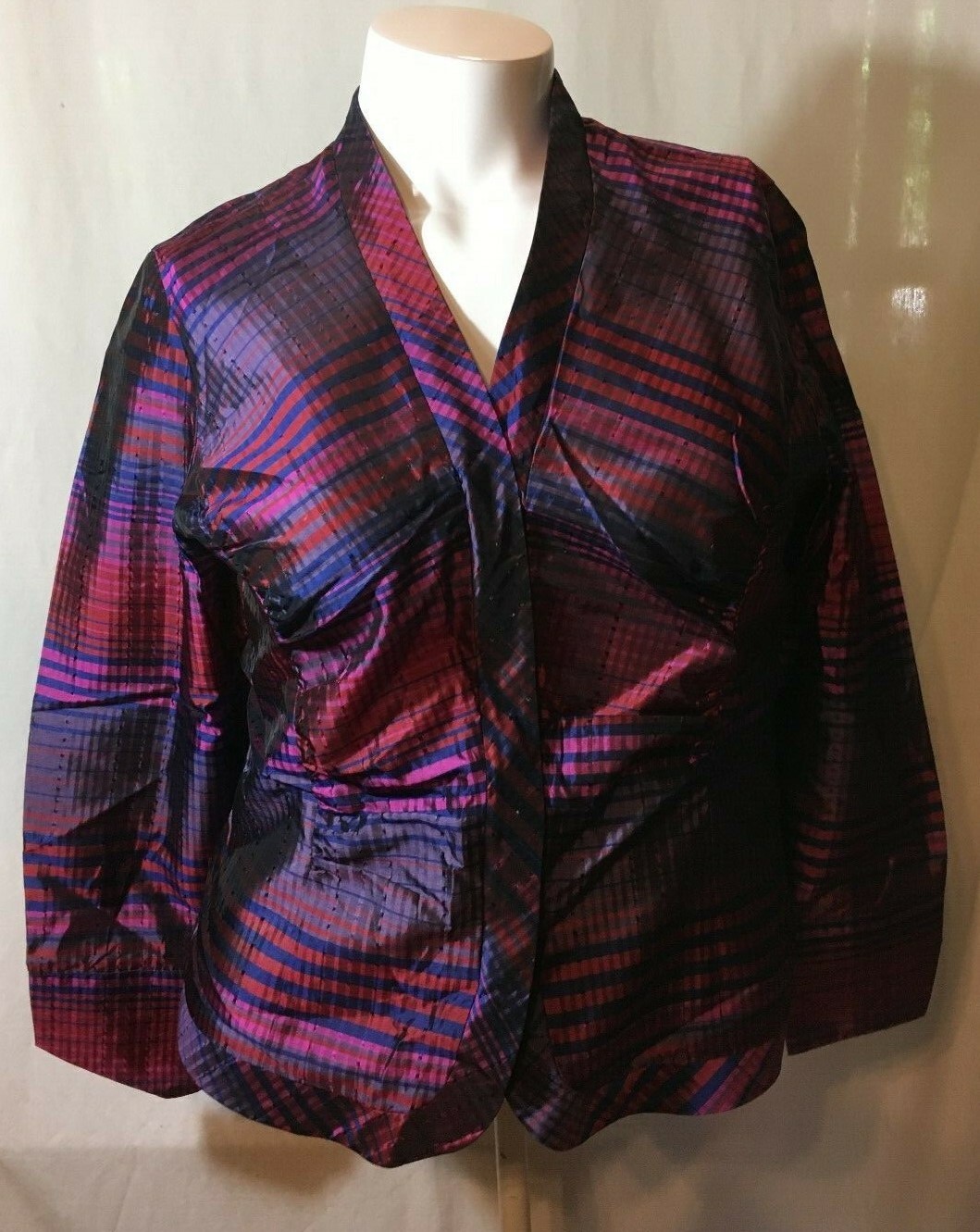 NEW COLDWATER CREEK WOMEN’S COLORFUL SIZE S M L XL 1X ZIP FRONT BIAS PLAID SHIRT
