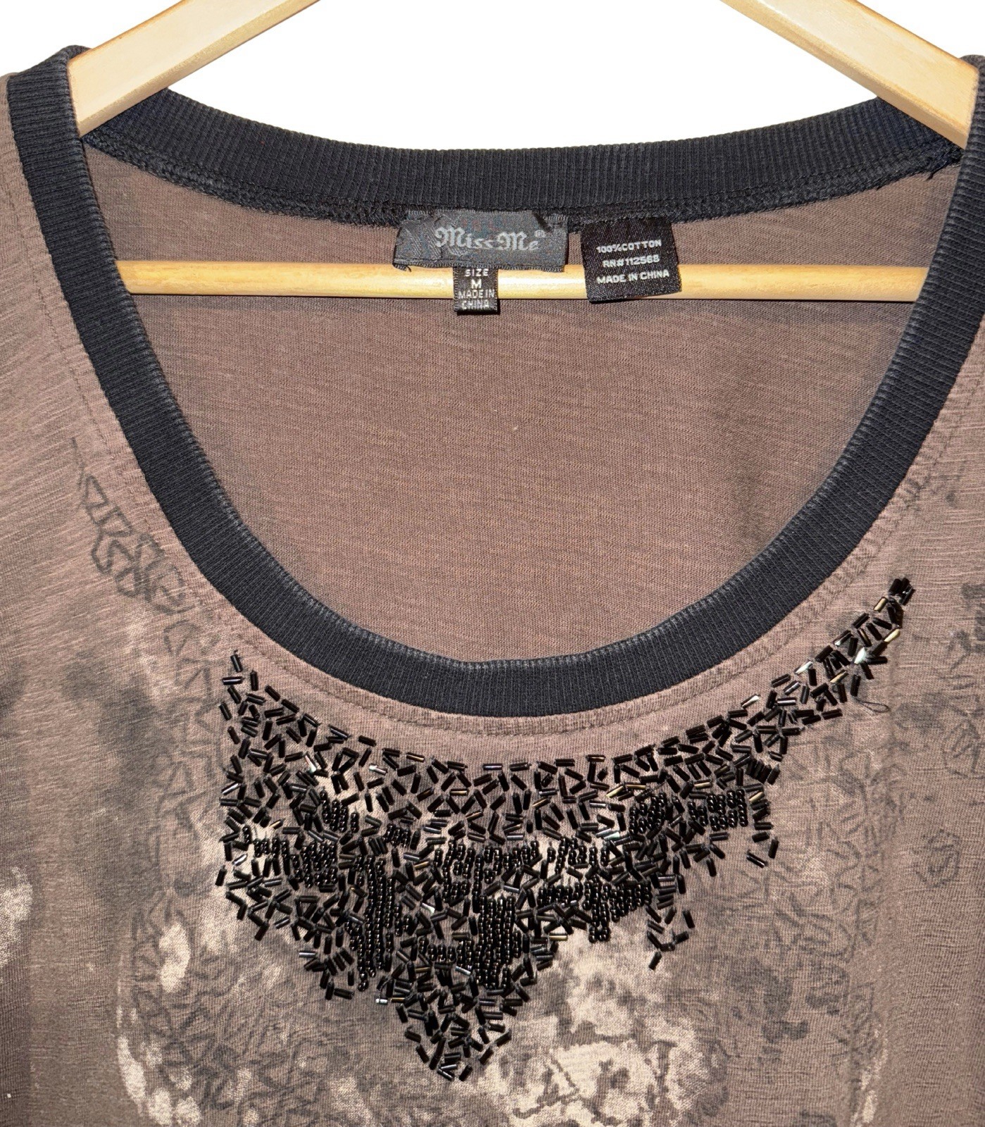 Miss Me Vintage Y2K Long Sleeve Beaded Top Ombré Size M Goth Embroidered Cuffs