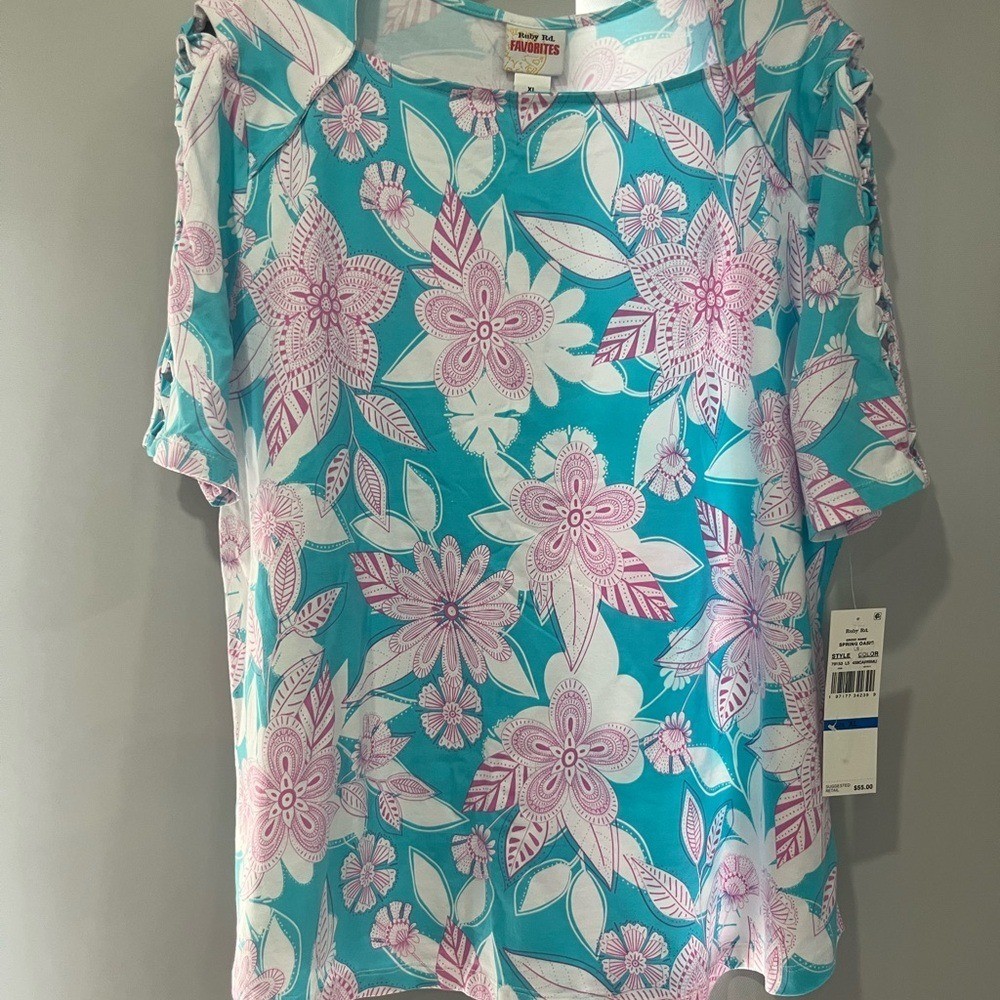 Ruby Rd. Pink and Blue Floral Blouse