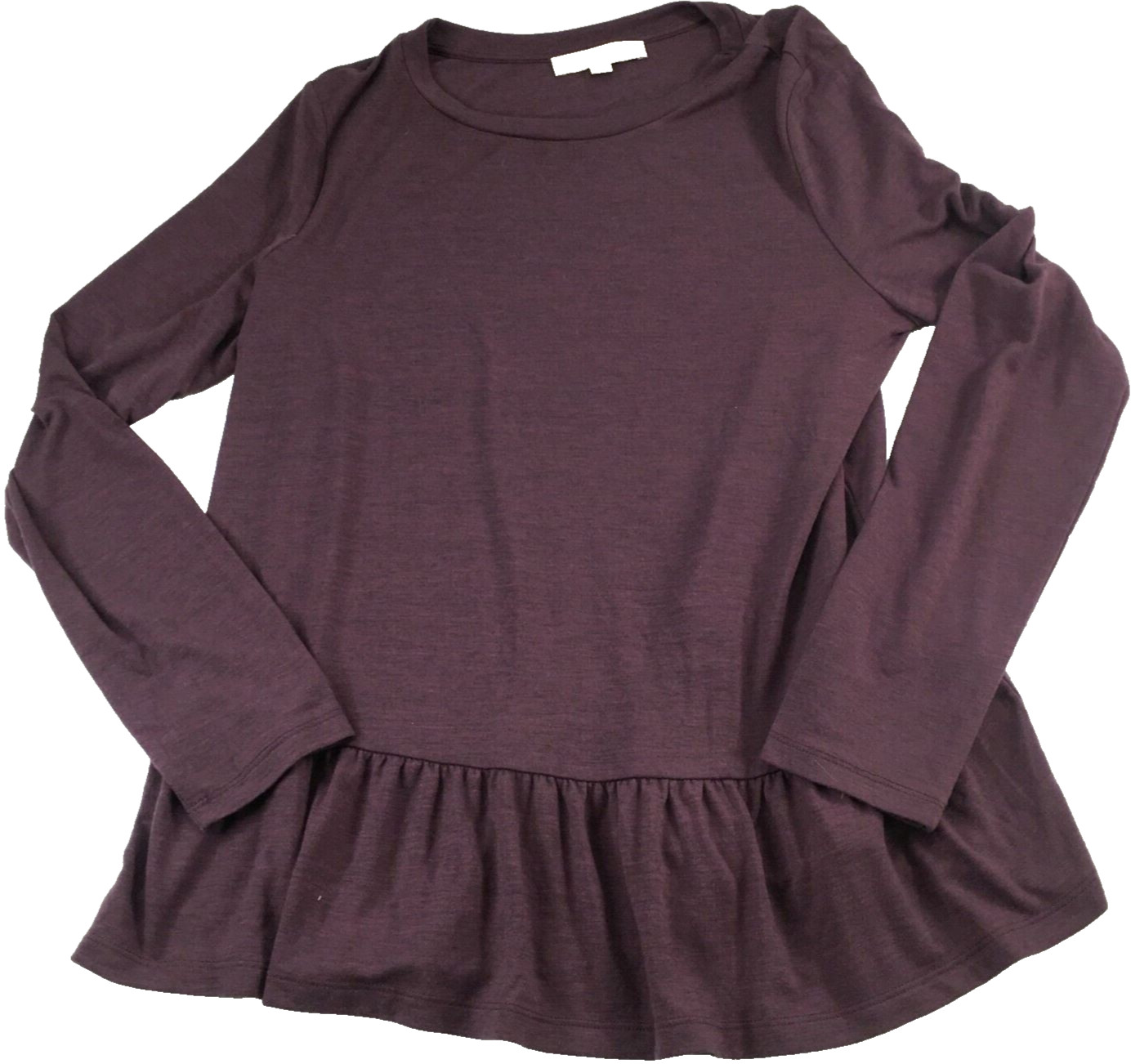 LOFT Top Women Large Dark Purple Long Sleeve Peplum Hem Casual Soft Knit Shirt