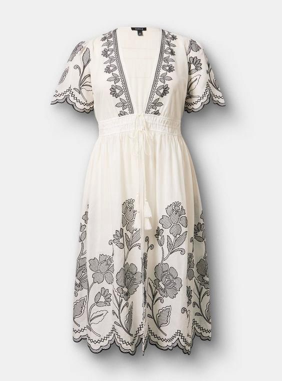 Torrid Floral Embroidered Maxi Kimono Whisper White Size 0XL NWOT