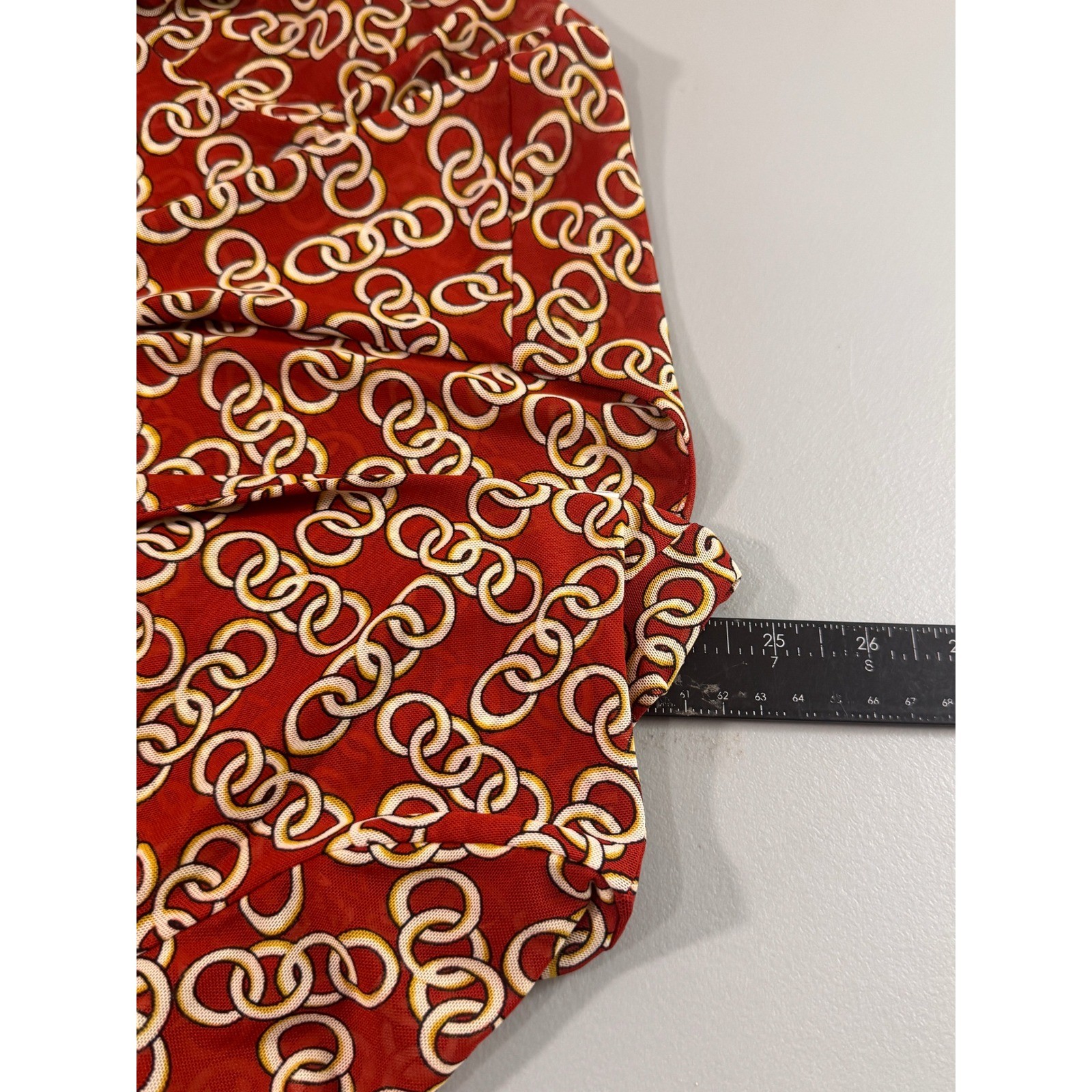 Cabi Chain Link Wrap Top Womens Small Red Excellent Long Sleeve Tie Waist 3951
