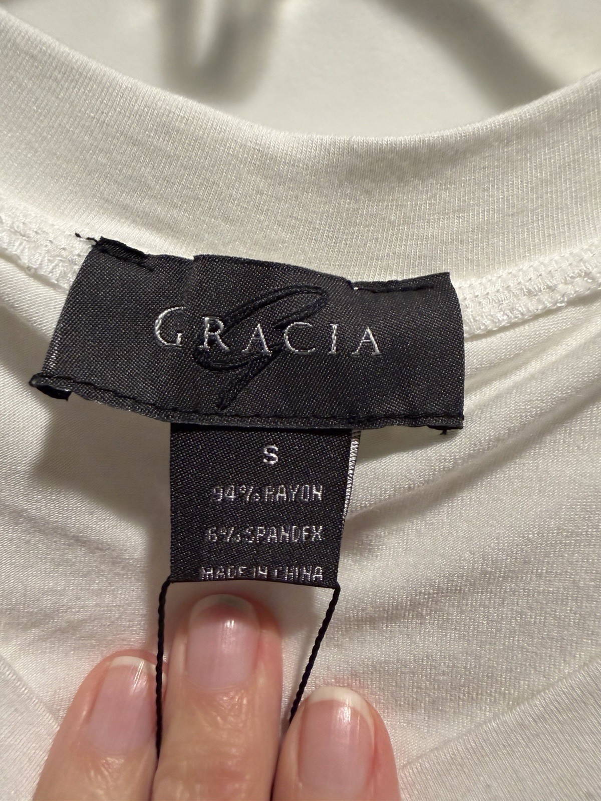 NWT Gracia Women’s White Ruffled Satin Trim Top Size S Elegant Statement Blouse